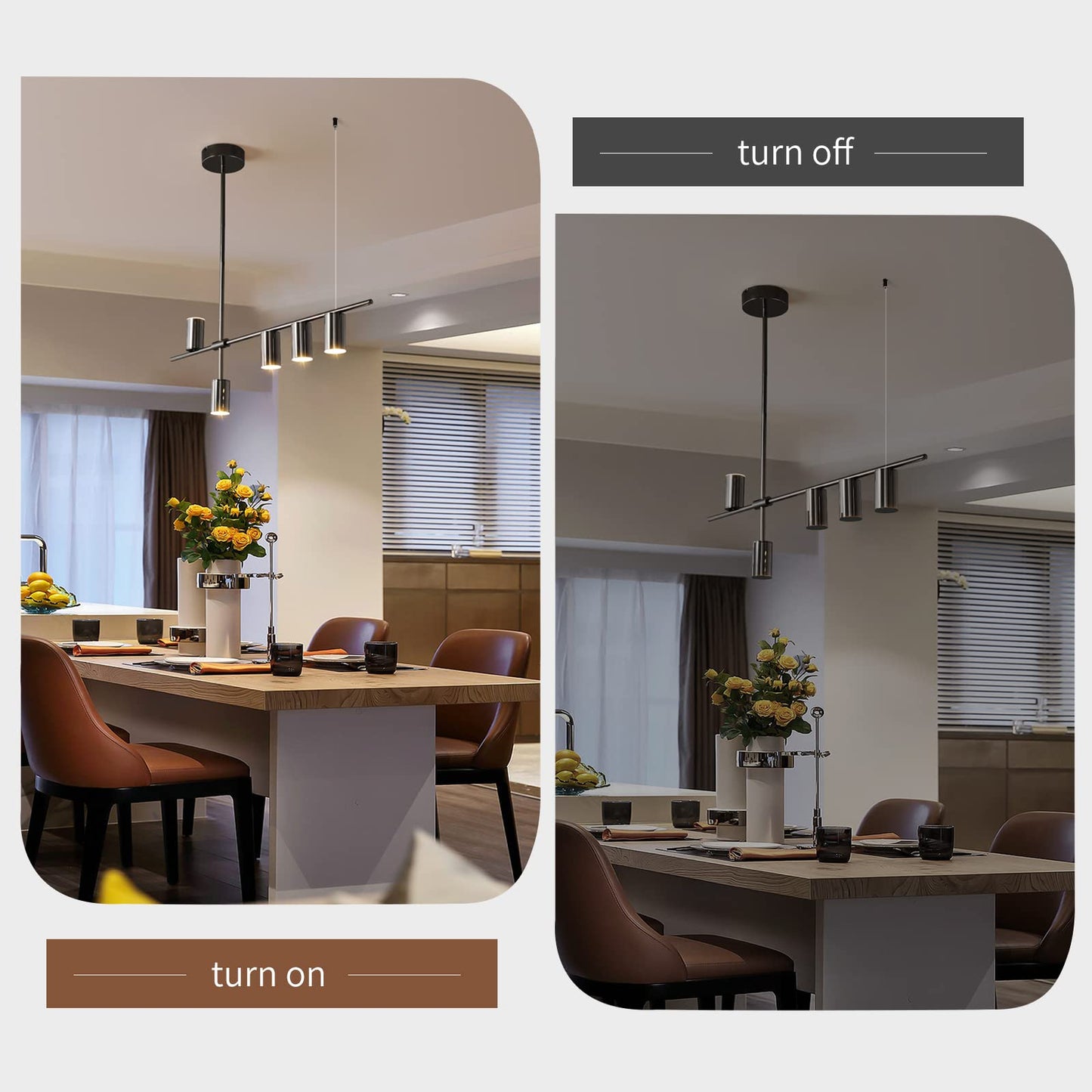 Siittoo Dining Room Light Fixture  Upgraded Dimmable Led Modern Pendant Light With Electroplated Surface  Modern Black Led Hanging Chandelier Light Fixture For Kitchen Island Dining Room 35W 5-Light