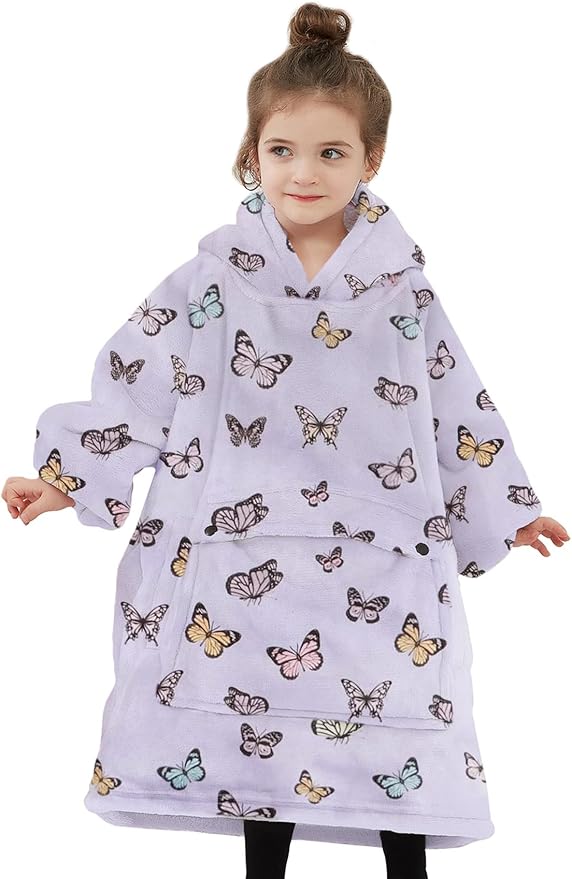 Wearable Blanket Hoodie Oversized Sherpa Blanket Sweatshirt Flannel Sweater Blanket with Large Pocket