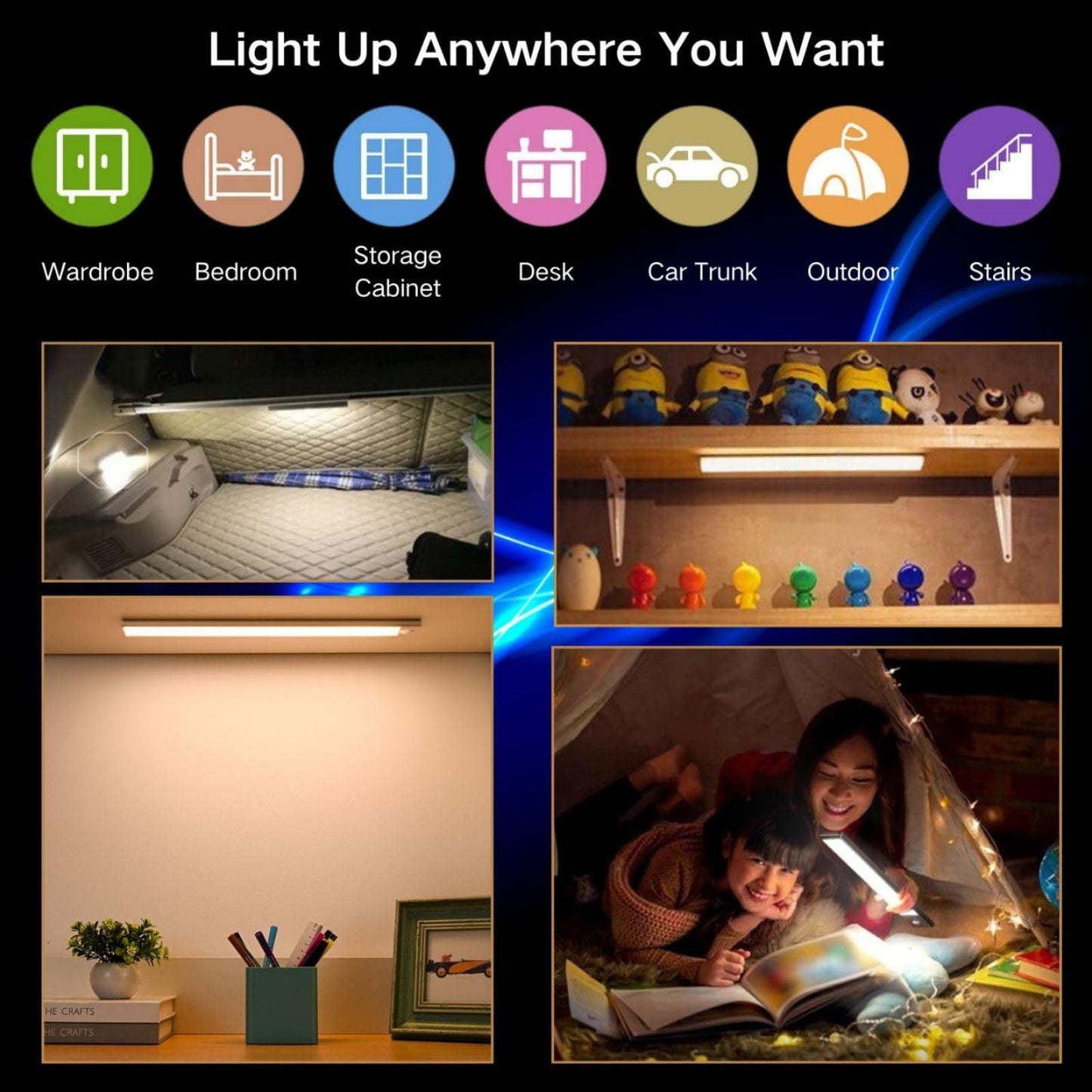 Sanofuturion Motion Sensor Under Cabinet Lighting-Magnetic Rechargeable Closet Lights For Kitchen Stairs Wardrobe | 3-Color Dimmable Led Under Counter Lighting | Pro Battery Upgrade (2  8 Inch)