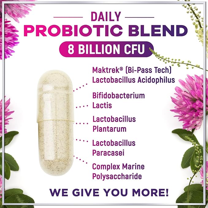 Menopause Supplements for Women - 8 Billion CFU Probiotics, Hot Flash, Night Sweats & Menopause Relief Probiotic for Vaginal, Digestive Health & Immune Support with Black Cohosh - 60 Capsules