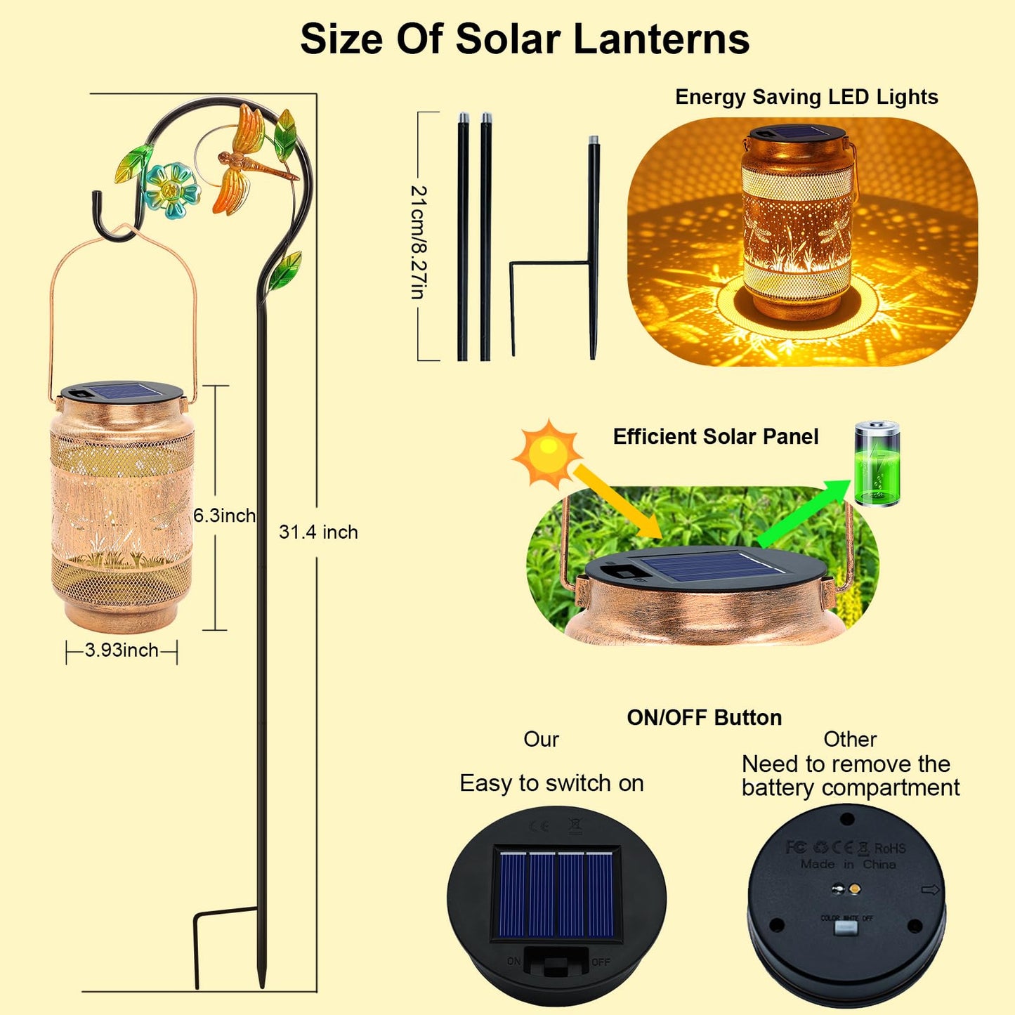 2 Pack Dragonfly Solar Lanterns Outdoor Waterproof Solar Garden Decor  Birthday Gifts For Christmas Women Mom Grandma  Metal Hanging Lights With Shepherd Hook For Outside Yard Patio Pathway Porch