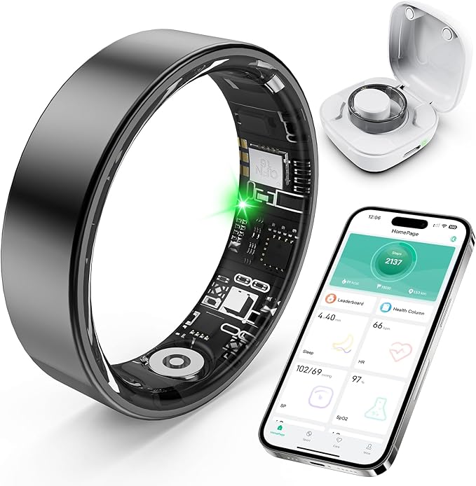 SARUNN ER Smart Ring with Sleep Monitoring, Step Counting, Heart Rate, Blood Oxygen for iPhone and Android, No Subscriptio...