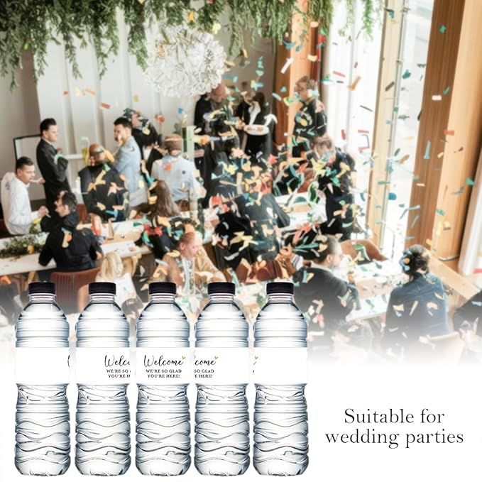 100PCS Wedding Water Bottle Labels Waterproof Greenery Floral Wraps Sticker for Water Bottle Baby Shower Bottle Label for Bridal Shower Party Welcome（White）