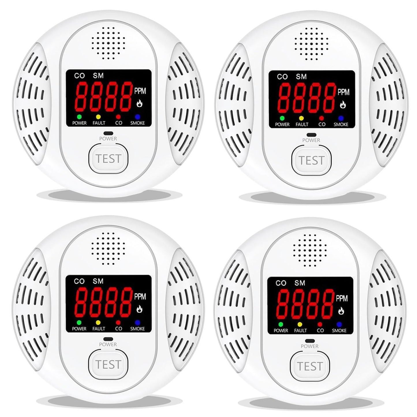 High Definition Color Screen Detector LCD Powered by Carbon Monoxide Detector and Smoke Alarm Battery (excluding Battery) (Large Screen, 4Pack-CO&Smoke)