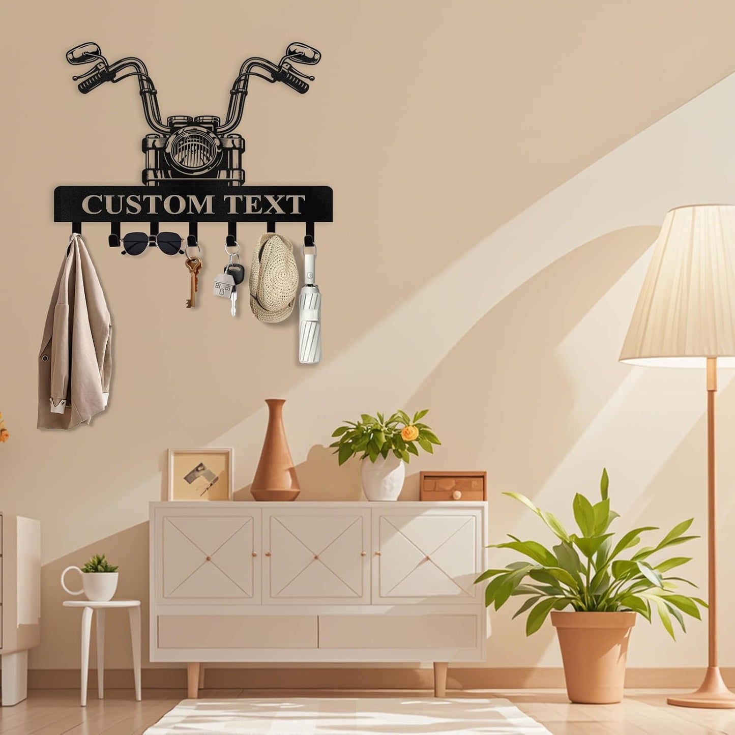 Personalized Key Rack Wall Mount - Custom Motorcycle Key Holder for Wall, Coat Rack Organizer, Jacket Holder, Key Hanger Wall Decor for Garage Entryway Office, Gift for Motorcycle Lovers