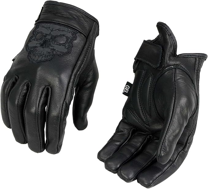Milwaukee Leather Men's Black Leather ‘Reflective Skull’ Motorcycle Hand Gloves W/Gel Padded Palm MG7570