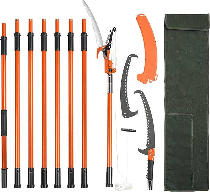 VEVOR Manual Pole Saw, 7.3-27 ft Extendable Tree Pruner, Sharp Steel Blade and Scissors High Branches Trimming, Branch Tri...