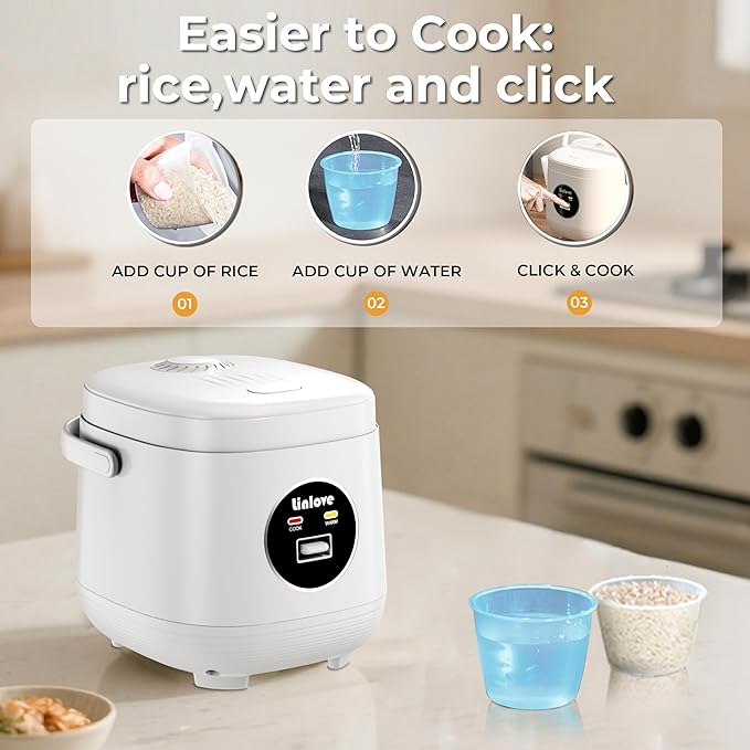Rice Cooker Small 4 cup Uncooked,2 Quart Non-stick Mini Rice Cooker,With Stainless Steel Steamer Tray,One-Switch to Cook and Auto Keep Warm,Recipe Guide,Small space saving for 1-4 people,White