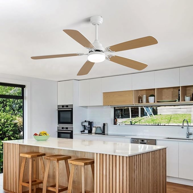 NicBex Ceiling Fan 52 Inch Indoor Modern Ceiling Fans with LED Light and Remote Control 6 Wind Speed Ceiling Fan with 5 Blades and Double Finish for Living Room, Bedroom, White