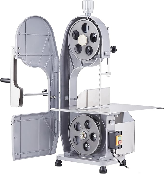 Commercial Electric Meat Bandsaw, 1500W Stainless Steel Countertop Bone Sawing Machine, Workbeach 19.3" x 15", 0.16-7.9 Inch Cutting Thickness, Frozen Meat Cutter with 6 Blades for Rib Pork Beef