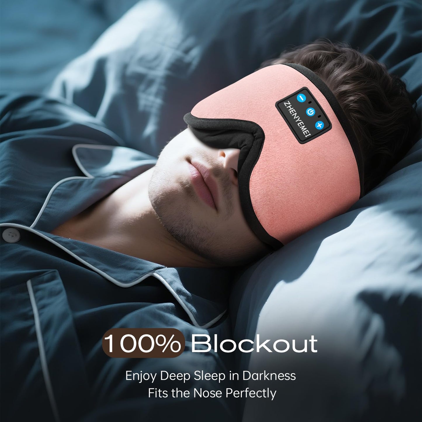 ZHENYEMEI 3D Sleep Mask with Bluetooth Headphones, Sleeping Headphones for Side Sleepers, Wireless Music Eye Mask with Ultra-Thin Stereo Speakers for Men, Women, Tech Gifts, Pink