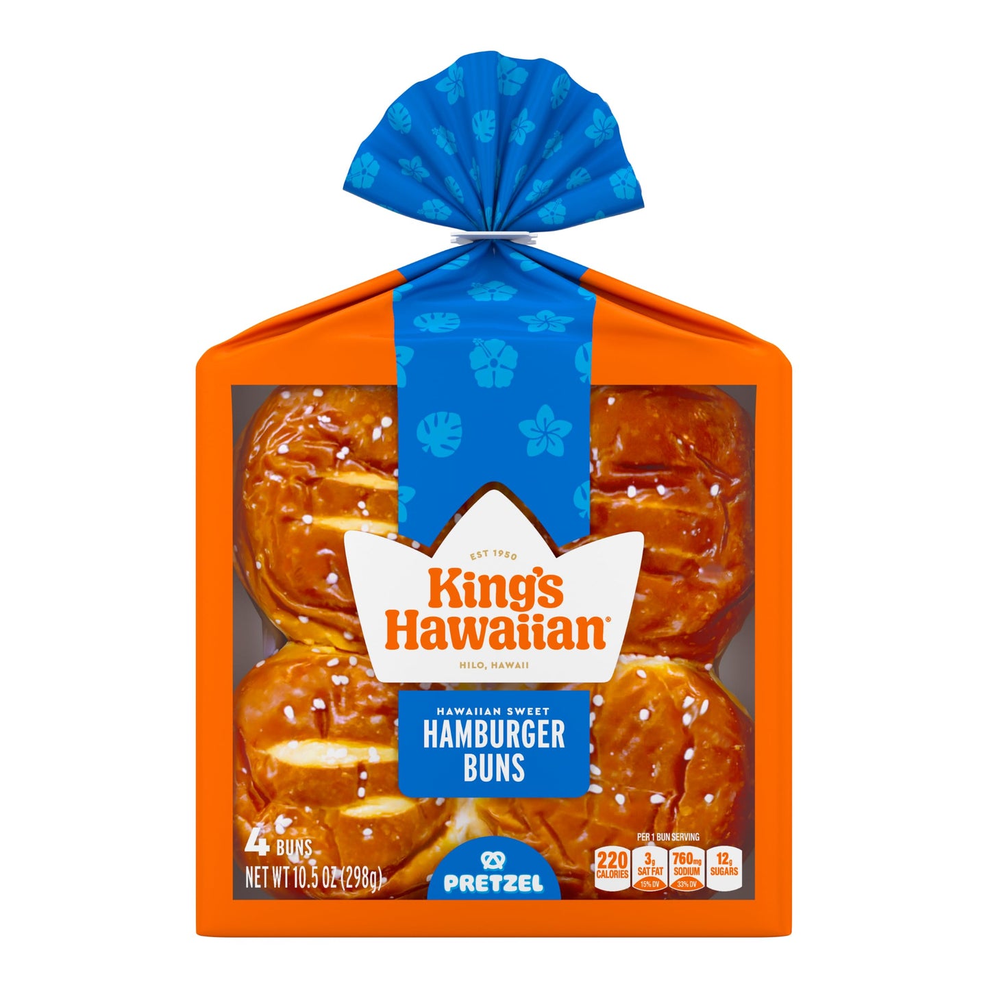 Kings Hawaiian Pretzel Hamburger Buns, 4 ct, 10.5 oz