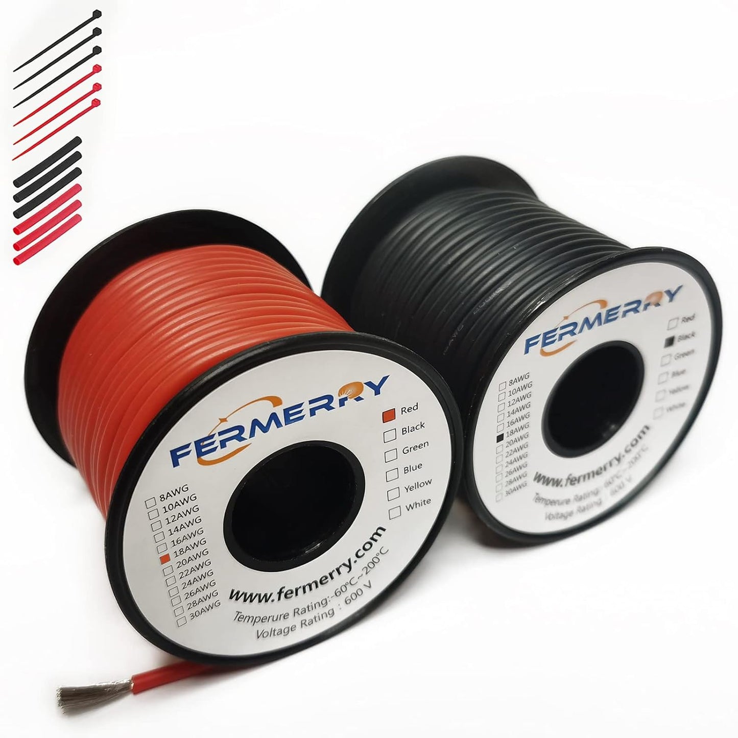 Fermerry 18 AWG Stranded Wire Spool 100ft Each 2 Colors Flexible 18 Gauge Silicone Hook up Wire Kit Electrical Tinned Copper Wire