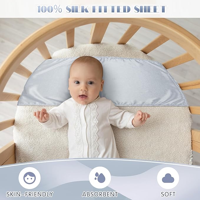Hosuly 2 Pcs Satin Bassinet Sheet Baby Hair Soft Silk Feeling Sheet Baby Bassinet for Rectangle Cradle Pad Mattress Boys Girls Newborn Infant(Gray and White)