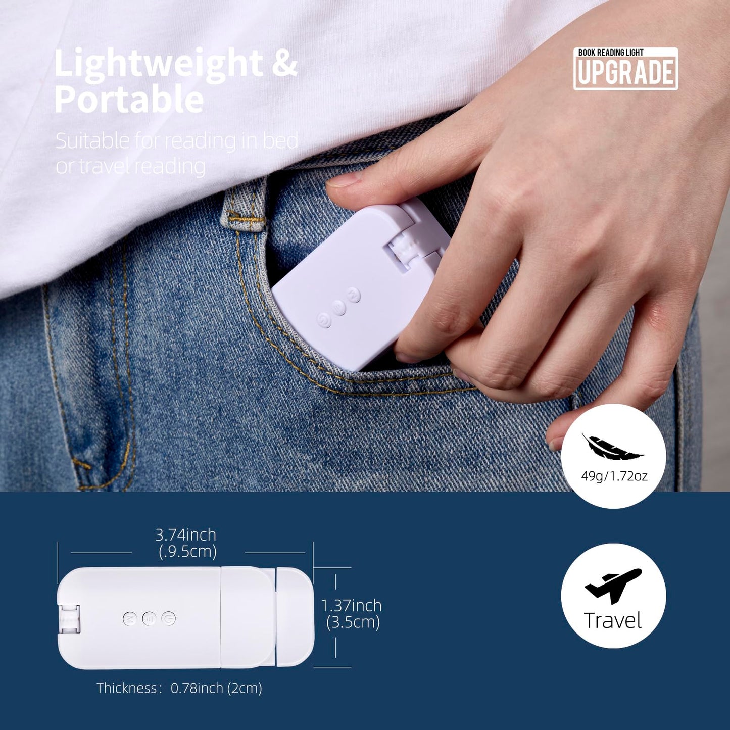 Egwaser Rechargeable Clip-On Led Book Light - 3 Amber Colors, Stepless Dimming, Long-Lasting White, Model Eg-Bl-22