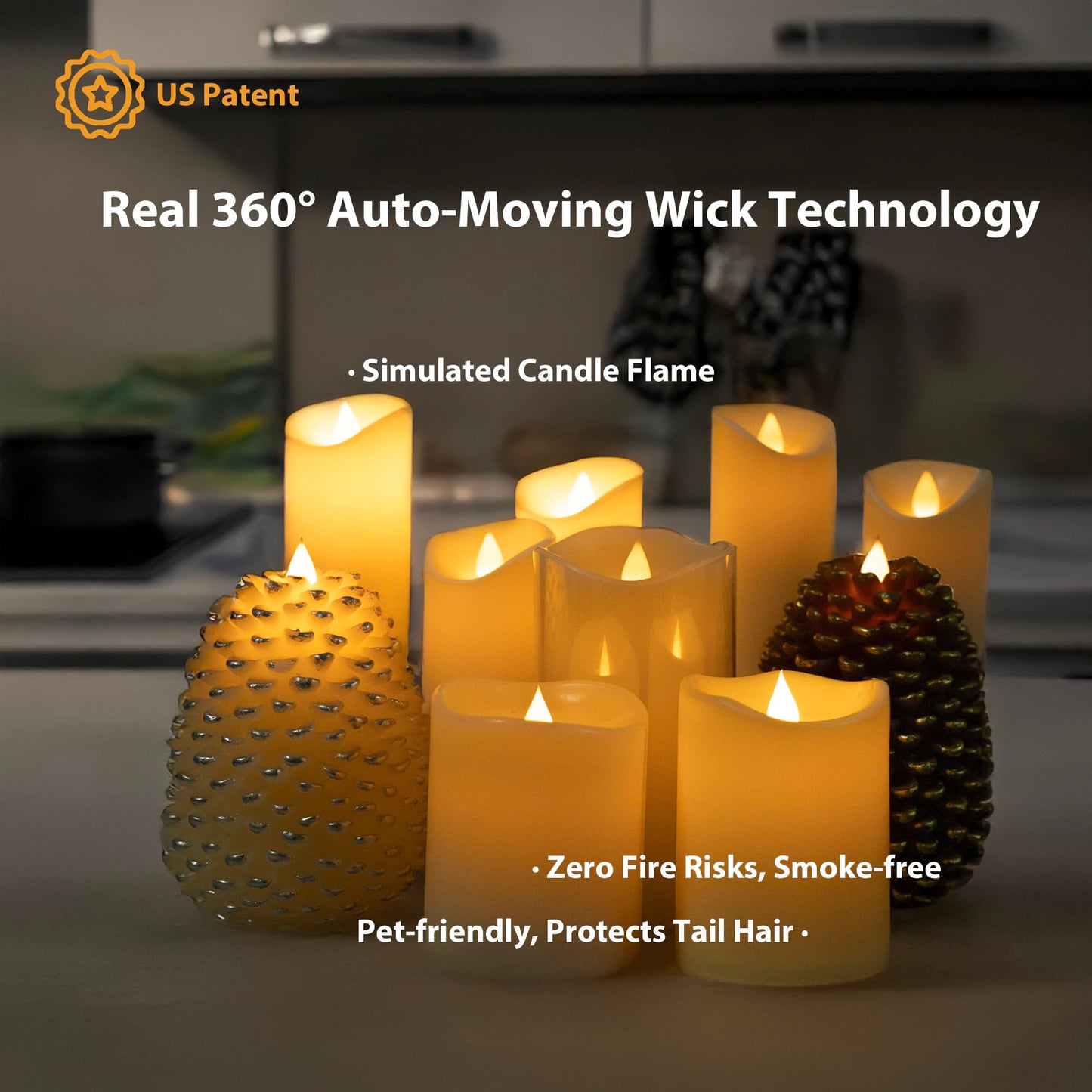 GyrHub Flameless Candles Last 1300+ Hours Real Wax Flame Effect Auto-Moving 3D Wick, LED Pillar Candles with Timers Battery Operated - Ivory 6“6”