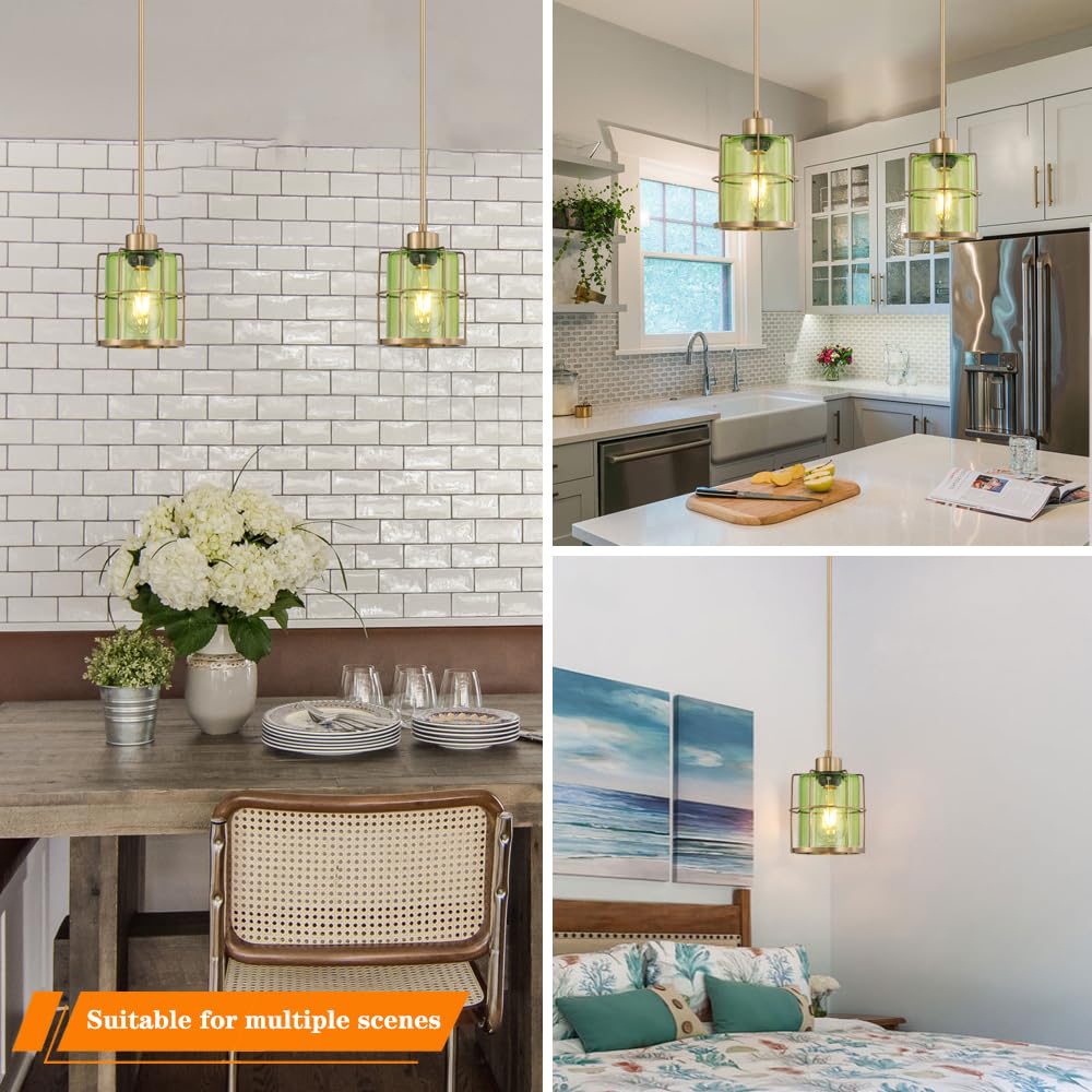 Farmhouse Pendant Lights Kitchen Island Set Of 2  Black Kitchen Pendant Lighting Over Sink  Adjustable Bathroom Pendant Lights  Ceiling Hanging Fixture With Green Glass For Dining Room Hallway