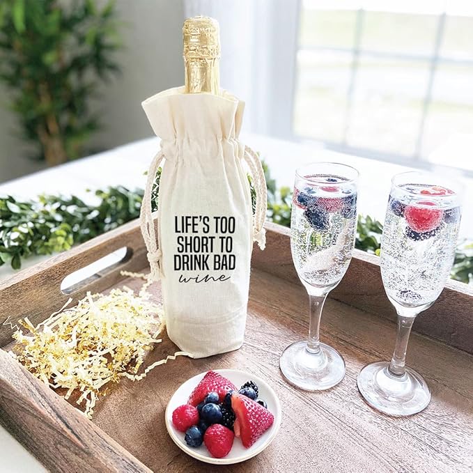 Andaz Press Mothers Day Wine Bag, Life's Too Short To Drink Bad, Mothers Day Wine Bottle Cover, Mother's Day Gifts, Canvas Wine Gift Bag Champagne Bottle Bag Wine Bags For Wine Bottles Gifts 1-Pack
