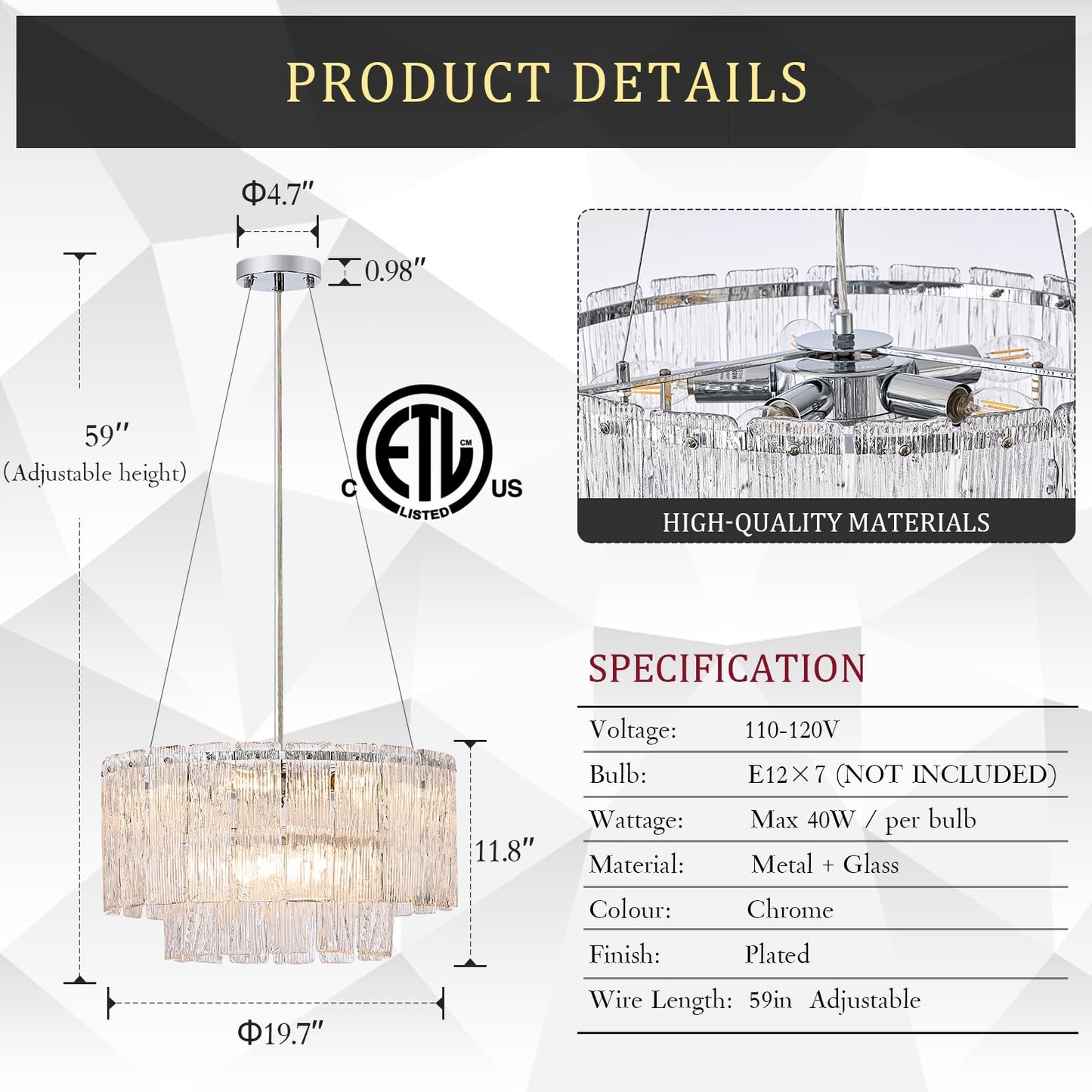 Modern Chrome Chandeliers  20  7-Light Crystal Glass Ceiling Pendant Light Fixtures stylish Round Chandelier 2 Tiers Hanging Lighting For Dining Room Foyer Living Room Bedroom