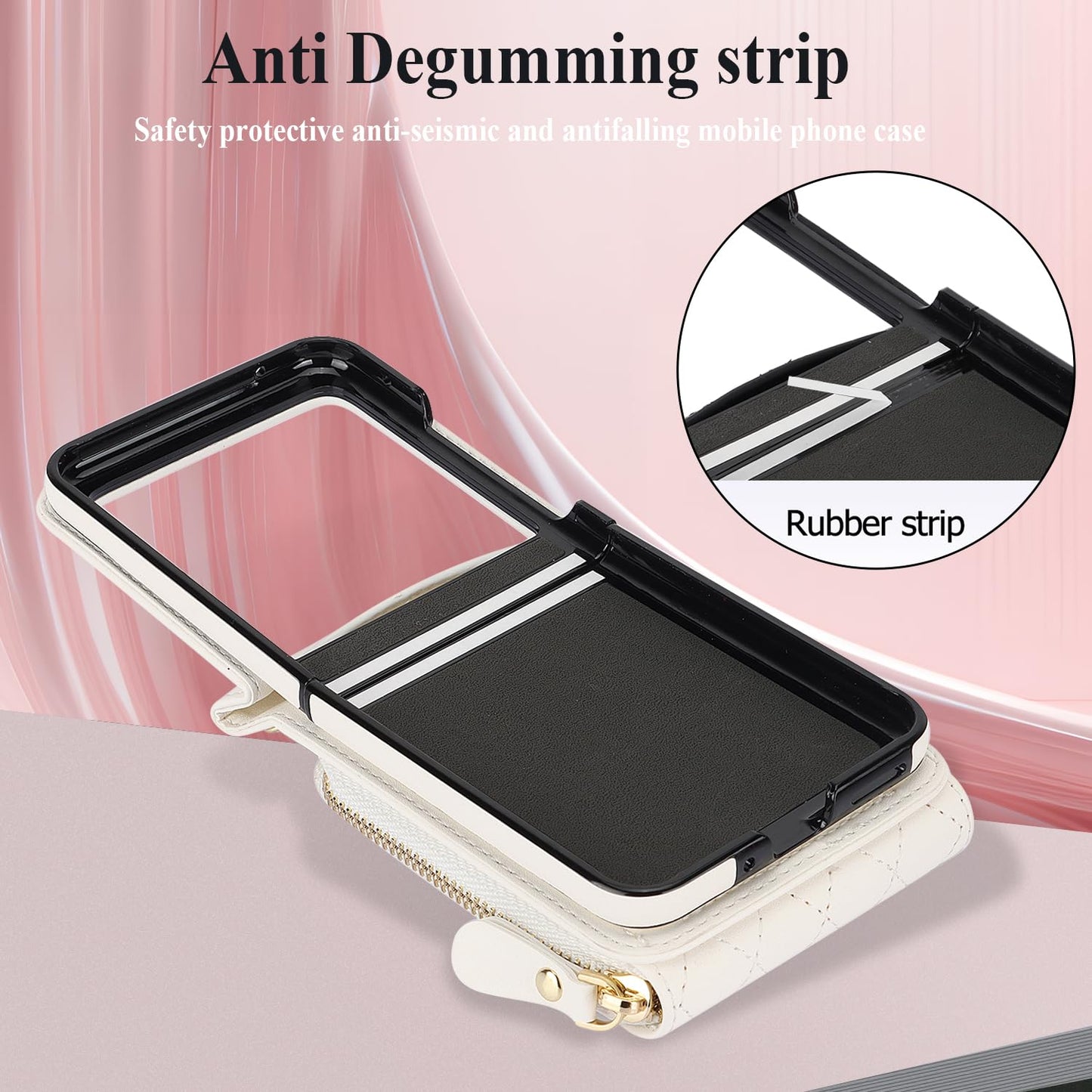 Ninki Compatible For Motorola Razr 2024 Plus Case With Card Holder,Leather Case For Moto Razr 2024 Plus Finger Loop Strap Anti-F