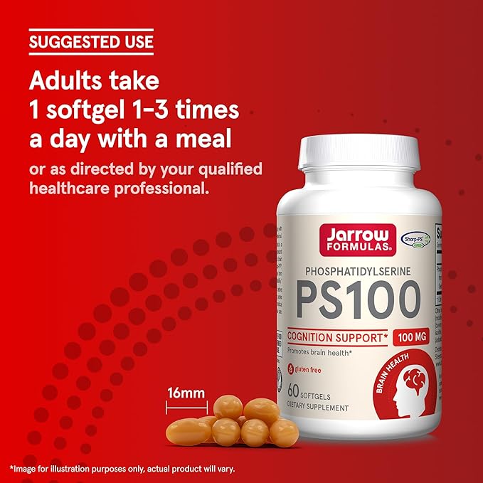 Jarrow Formulas PS100 Phosphatidylserine 100 mg, Dietary Supplement for Brain Health and Cognition Support, 60 Softgels, 20-60 Day Supply