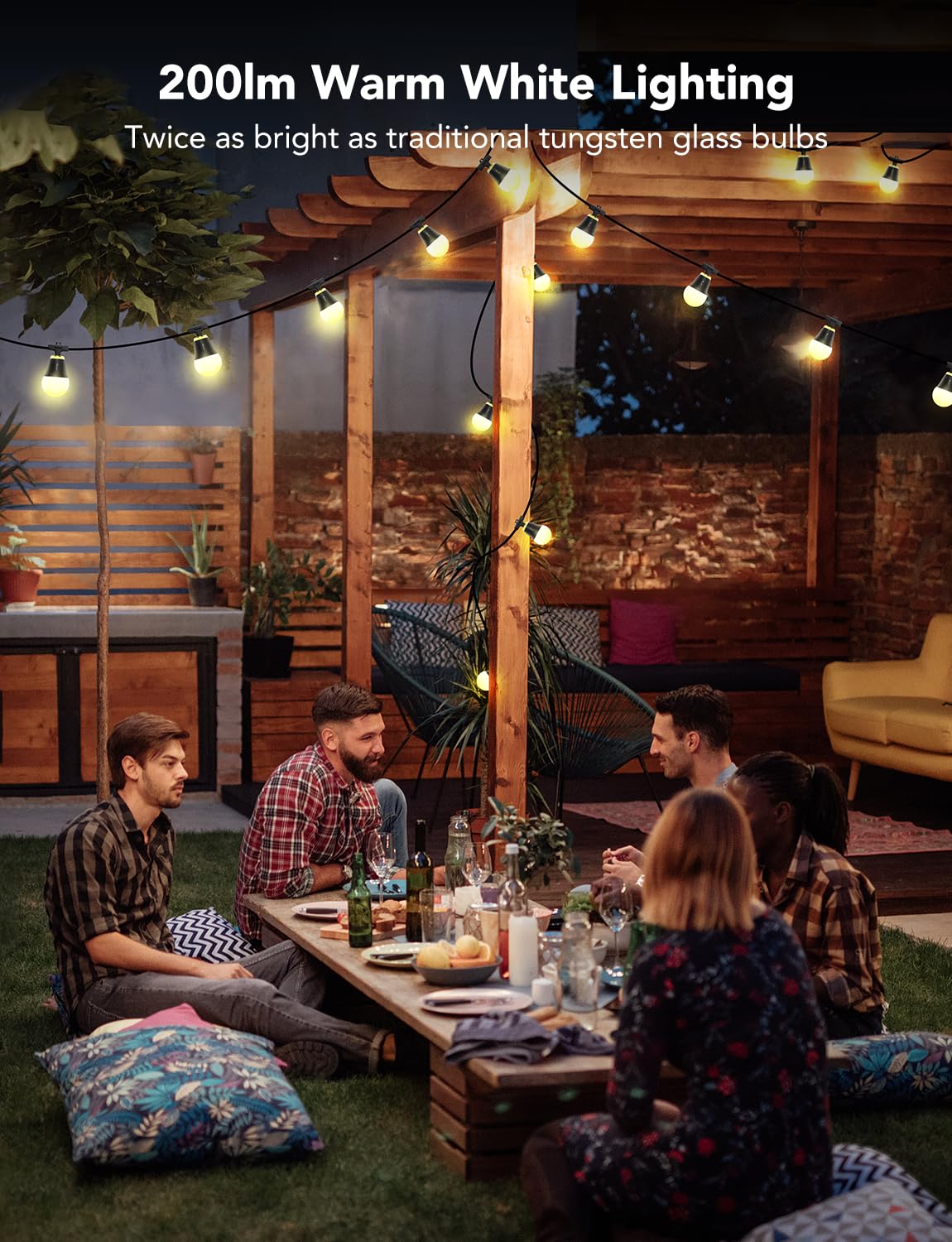 Govee Outdoor String Lights H1, 50ft RGBIC Outdoor Lights with 15 Dimmable Warm White LED Bulbs, Smart Outdoor Lights with 60 Scene Modes, IP65 Waterproof, Work with Alexa, Daily Lighting