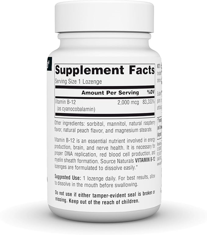 Source Naturals Vitamin B-12, 2000 mcg Supports Energy Production - 100 Lozenges