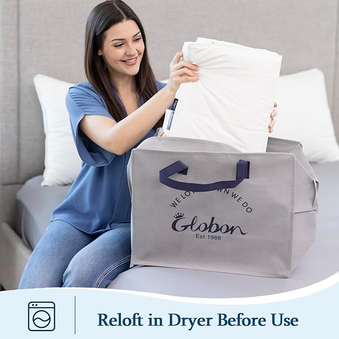 Globon Summer Down Comforter/Blanket King Size, Lightweight Duvet Insert for Hot Sleepers, Noiseless & Extra Soft Shell, 18OZ, 750 Fill Power, with Ties, Solid White
