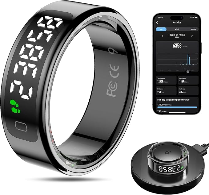 MagLoop Smart Ring Health Tracker for Men/Women with LED Dispay Screen,Fitness Ring Sleep Tracker,Fast Charging,for Pedome...