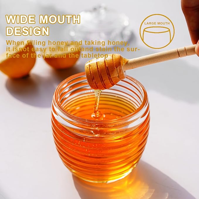 kanpura 9oz Glass Honey Dispenser, Glass Honey Jar with Dipper,Clear Crystal Honey Pot for Christams Home Kitchen Decor,Store Honey and Syrup,Easy to Clean