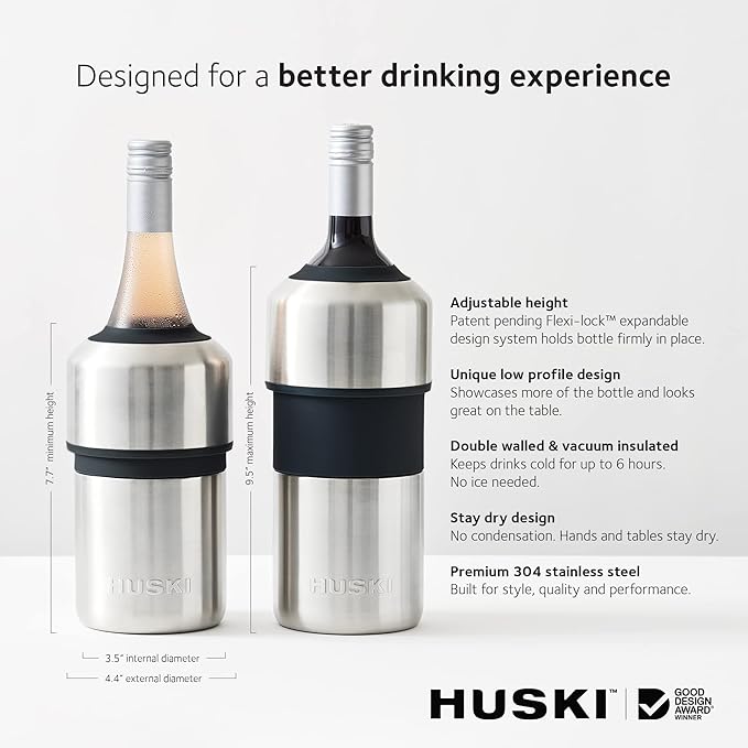 Huski Wine Chiller | Award Winning Iceless Design | Keeps Wine Cold up to 6 Hours | Next Generation Ice Bucket | Fits Some Champagne Bottles | for Wine Lovers (Pink)