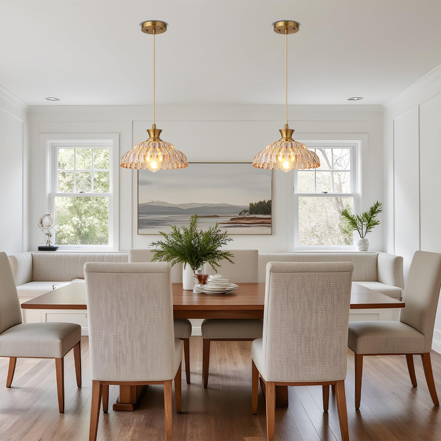Mgcanyu Amber Glass Pendant Lights  2Pack Brushed Gold Lighting 11.8 Glass Light Fixtures Modern Glass Chandelier Vintage Hanging Ceiling For Kitchen Island Dining Room Restaurant Bedroom Foyer