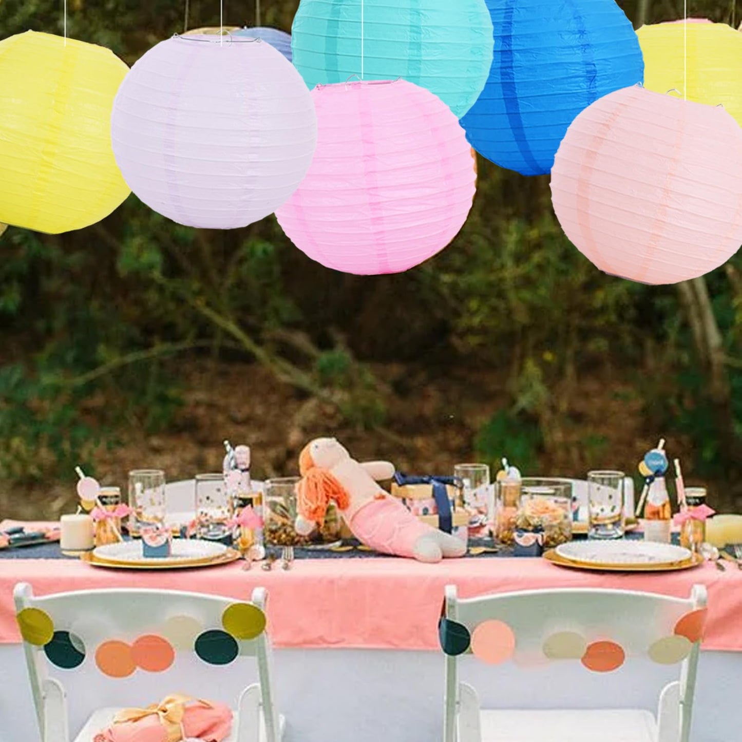 BEISHIDA 12 Pcs Macaroon Paper Lanterns, 10 Inch Hanging Decorative Round Lanterns for Home Party Decoration