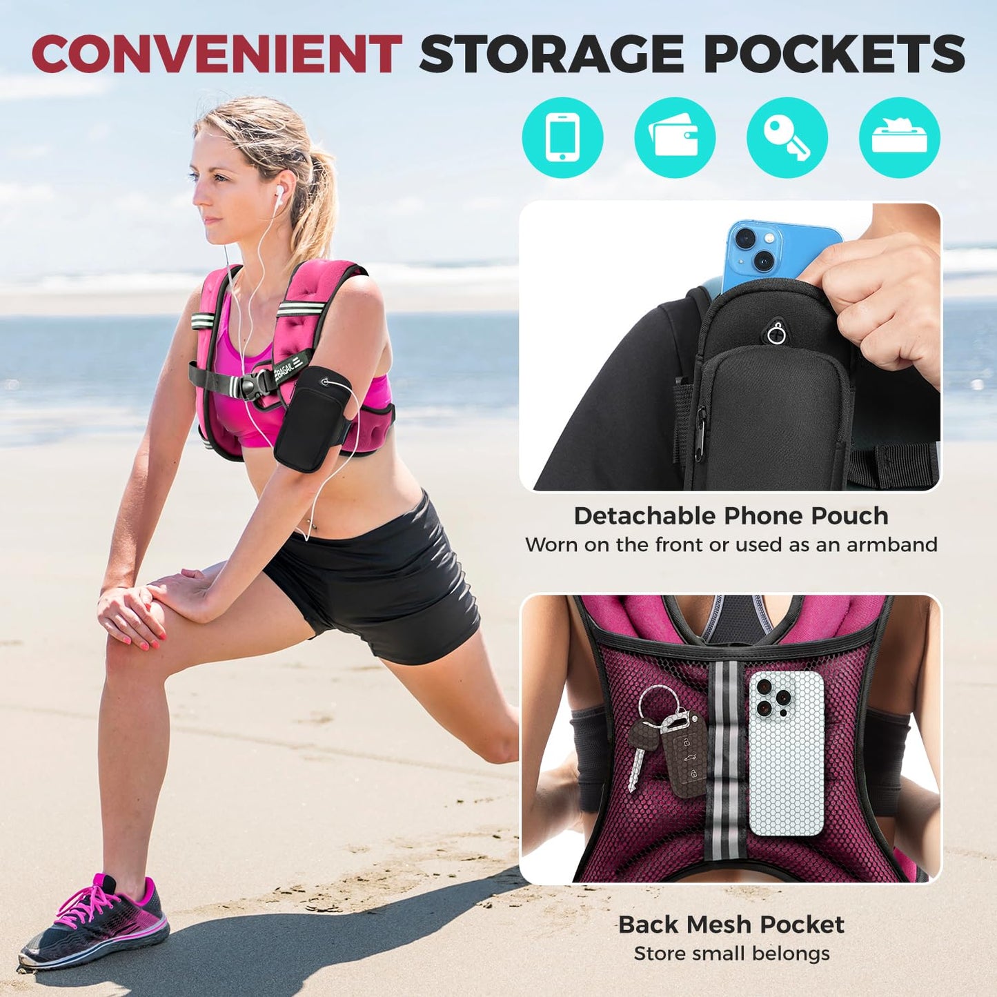 BAGAIL Weighted Vest, 5lb/8lb/10lb/12lb/15lb/20lb/25lb/30lb Weight Vest for Walking & Weight Loss, Reflective Rucking Vest with Phone Pouch for Women & Men, Home Gym & Outdoor Training