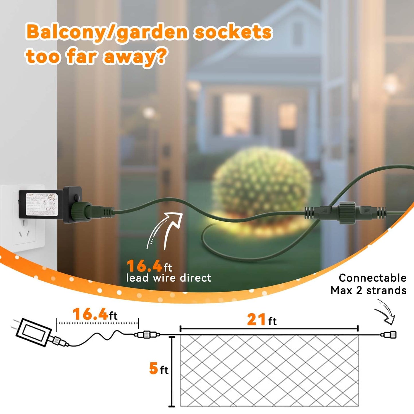 Lithome 21Ft X 5Ft Christmas Net Lights Outdoor Mesh Lights  360 Led Warm White Net Light 8 Modes Connectable  Waterproof Giant Christmas Mesh Light Green Wire For Bushes Garden Yard Party Tree Decor