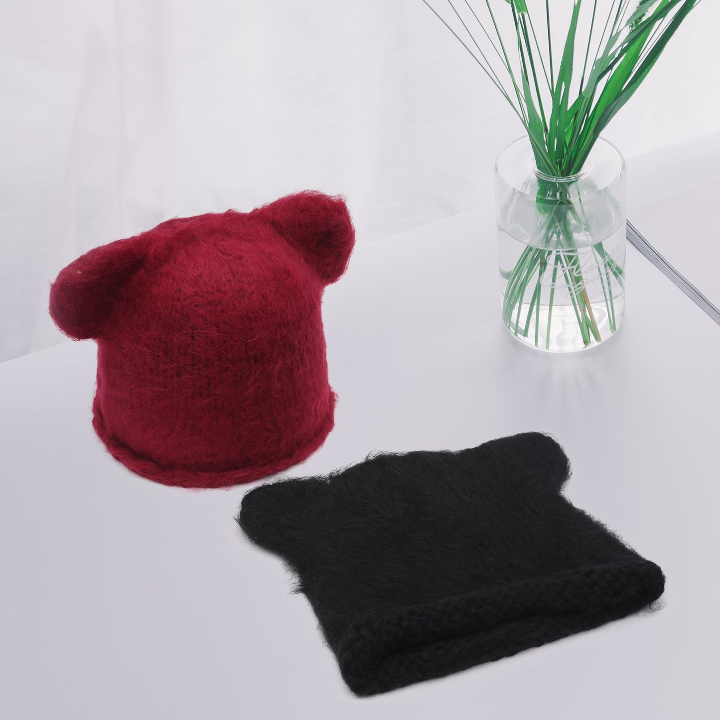 ZLYC Women Crochet Hat Knit Cat Ear Slouchy Beanie Cute Vintage Grunge Fuzzy Hat, Bear Ear Black