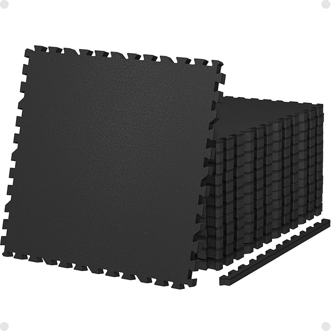 AIRHOP 0.79in Thick 48 Sq Ft Exercise Equipment Mats, 12 Tiles Upgraded Rubber Top with High Density EVA Foam, Large Inter...