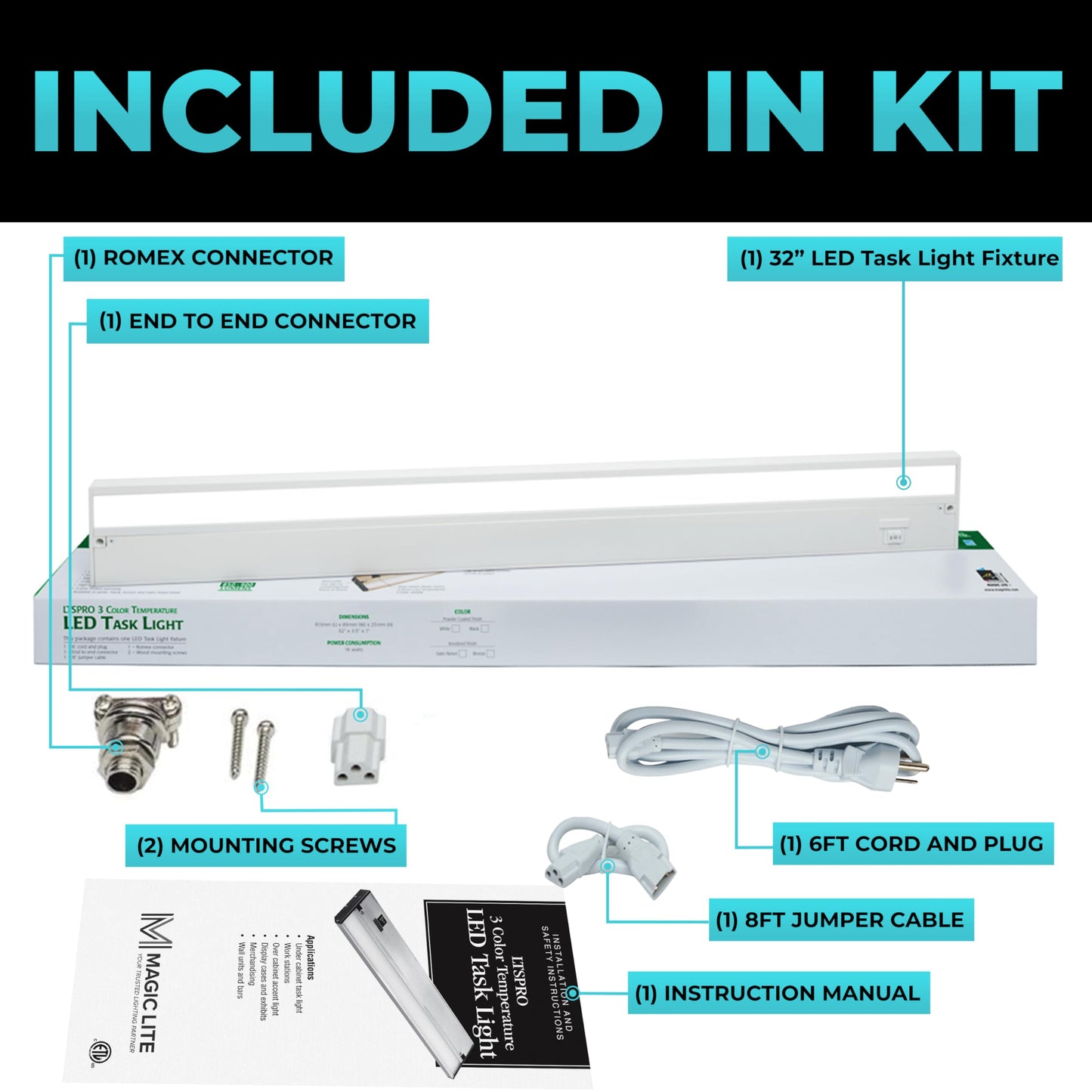 Led Under Cabinet Lighting Hardwired - 3Cct 32 Inch White Finish - Undercabinet Lights For Kitchen - Linkable Undercounter Dimmable Plug In Light Or Hard Wired - Under Counter Fixture Direct Wire