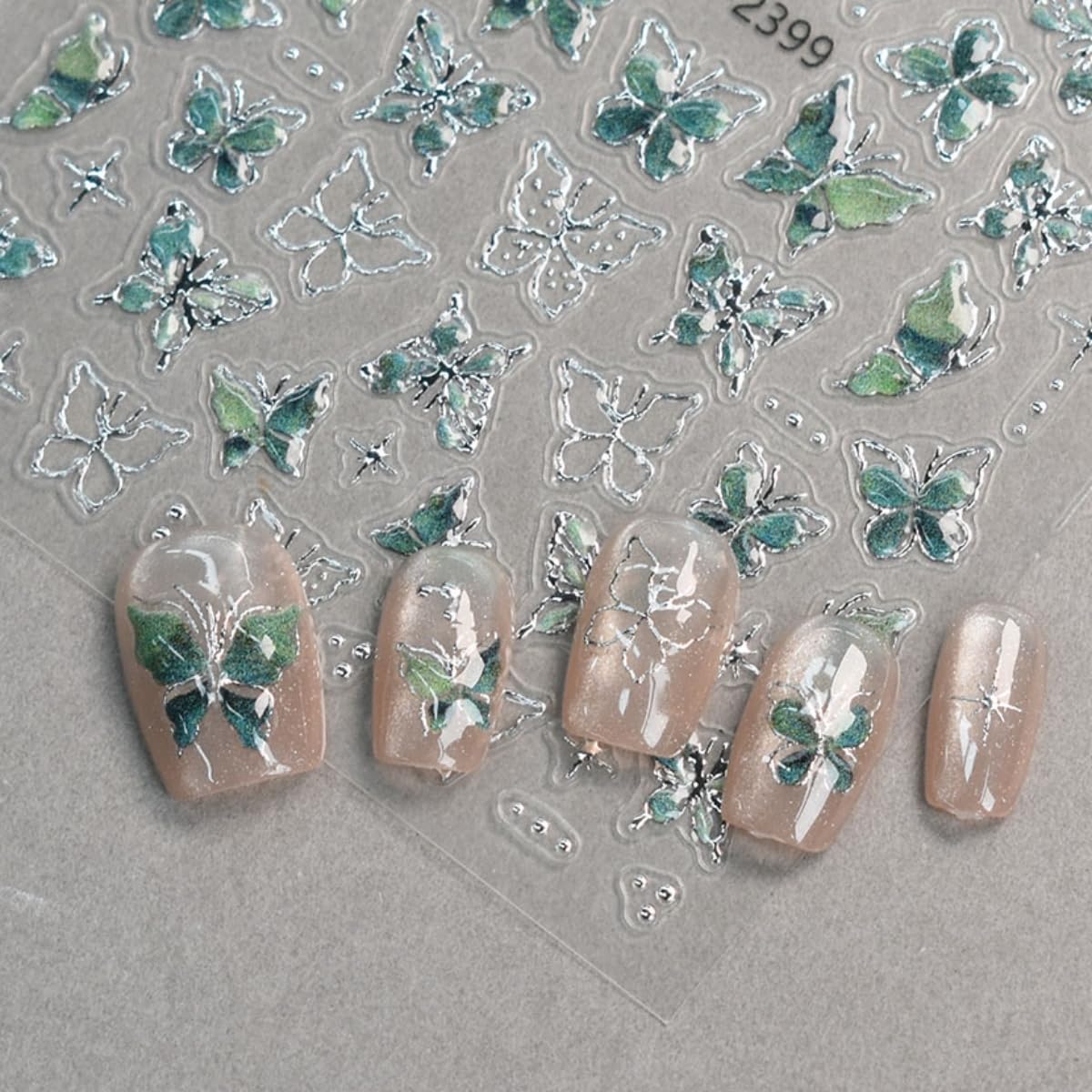 5D Butterfly Nail Stickers 6 Sheets Embossed Butterfly Nail Decals Pink Purple Self Adhesive Nail Art Stickers for Gel/Acrylic N