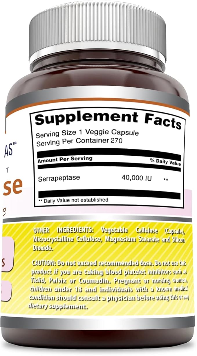 Amazing Formulas Serrapeptase Supplement | 40,000 IU | Veggie Capsules | Non-GMO| Gluten Free | Made in USA (270 Count)