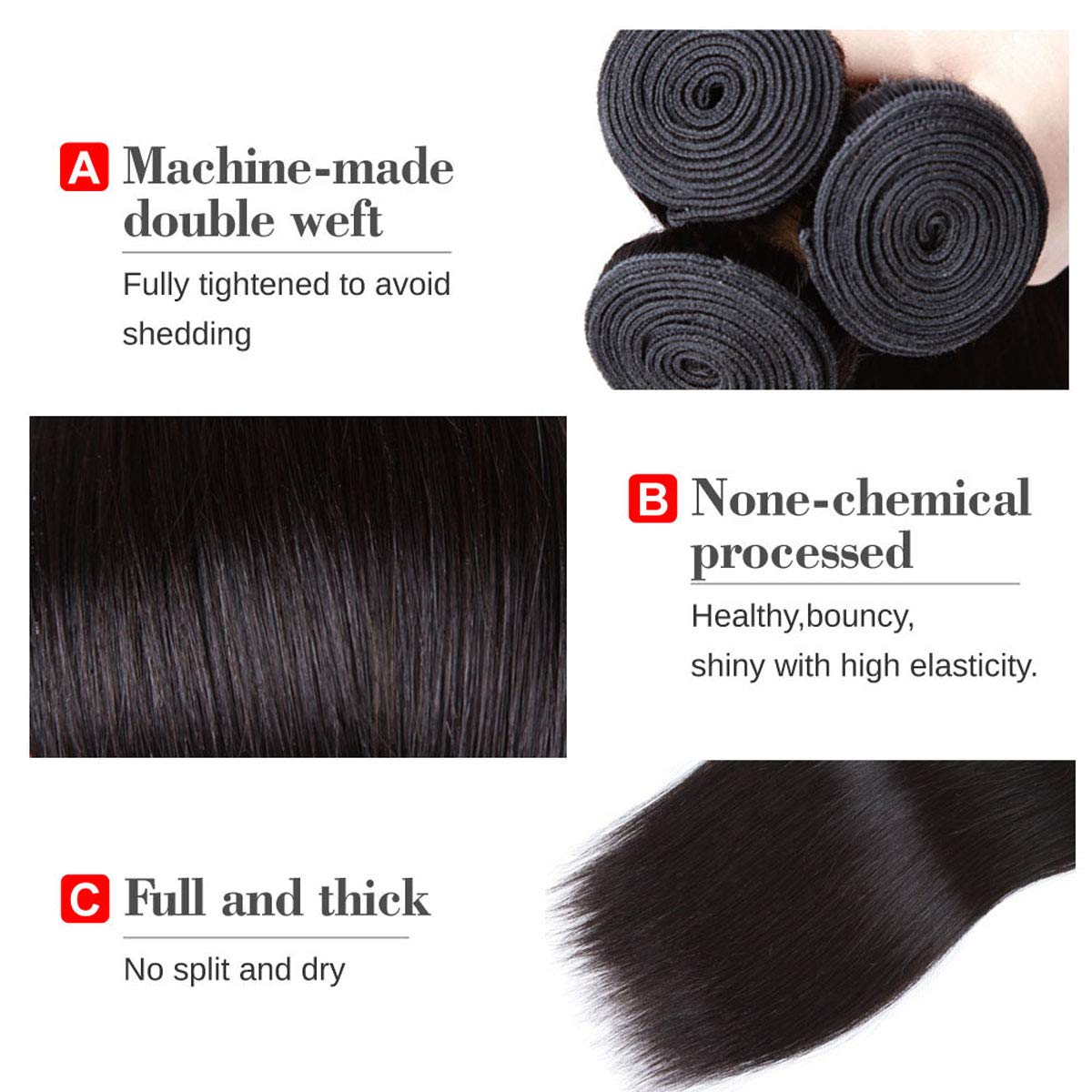 Beauhair Straight Hair Bundles with Closure (10 12 14+10 Closure) 100% Brazilian Straight Virgin Hair 3 Bundles with Lace Closur