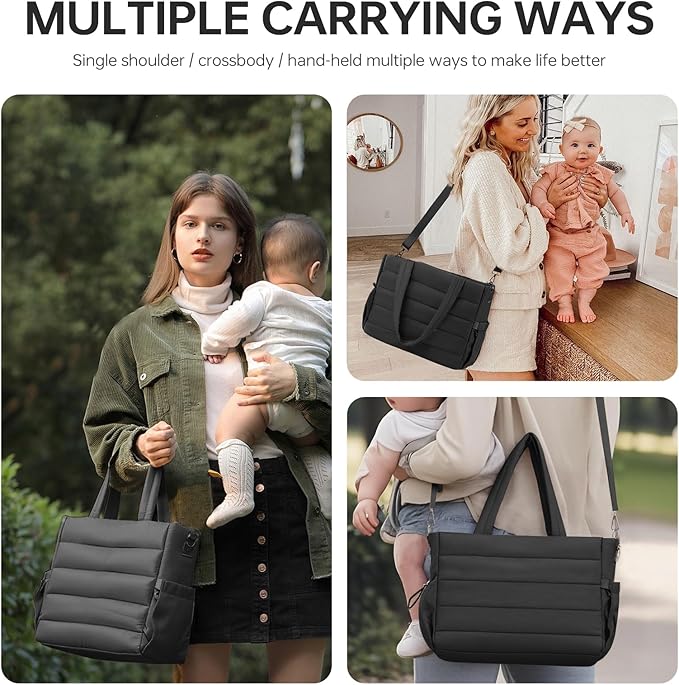 Diaper Bag Tote, Large Capacity Travel Diaper Baby Bags Crossbody Hospital Mom Bag，with Silicone Pacifier Case