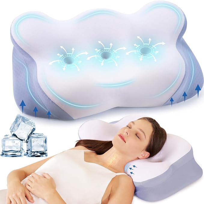 Cervical Pillow for Neck Pain Relief - Cooling Neck Pillow, Contour Memory Foam Pillows, Neck Support Pillow for Shoulder Pain Ergonomic Orthopedic Bed Sleeping Pillow for Side, Back & Stomach Sleeper