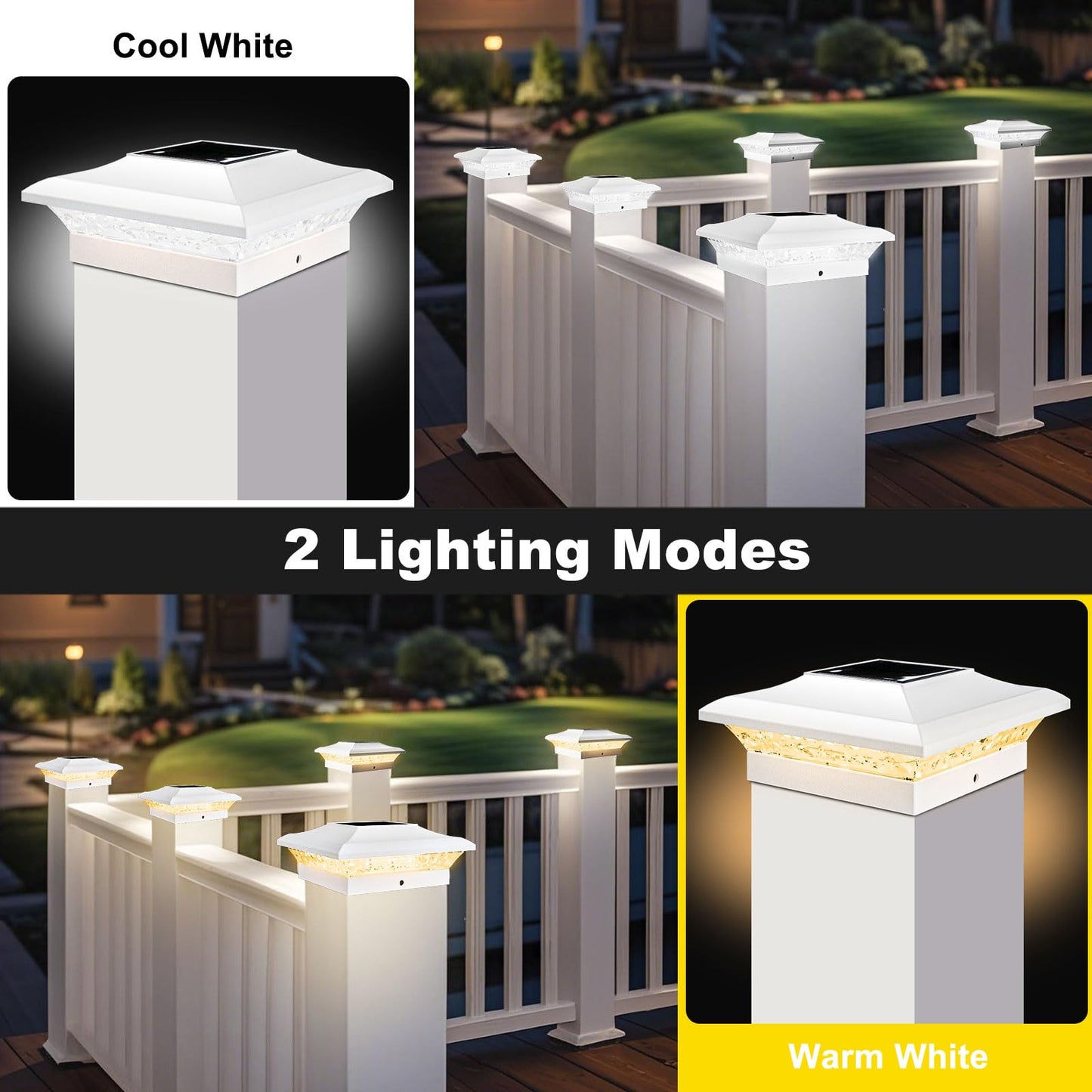 T-Sun 4X4 Post Cap Lights 12 Pack For Vinyl/Wooden Fence Auto Dusk To Dawn Outdoor Waterproof Warm & Cool White Solar Powered Deck/Patio Lighting