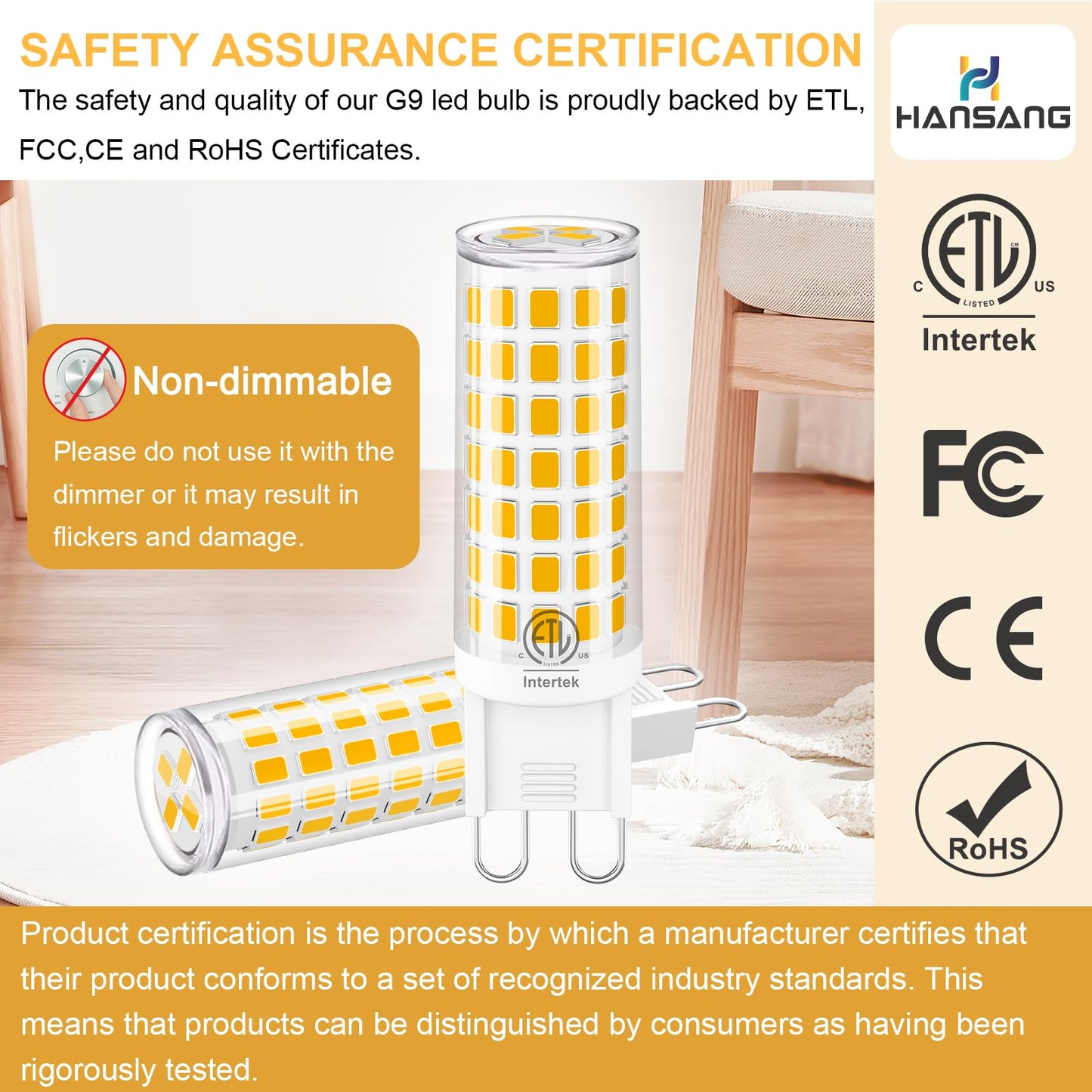 hansang G9 Led Bulb,6W(60W Halogen Bulb Replacement), Chandelier Light Bulbs,88 LEDs,Warm White 3000K,Non-dimmable,G9 Bi Pin Base,360° Transparent Plastic,550LM,Pack of 6