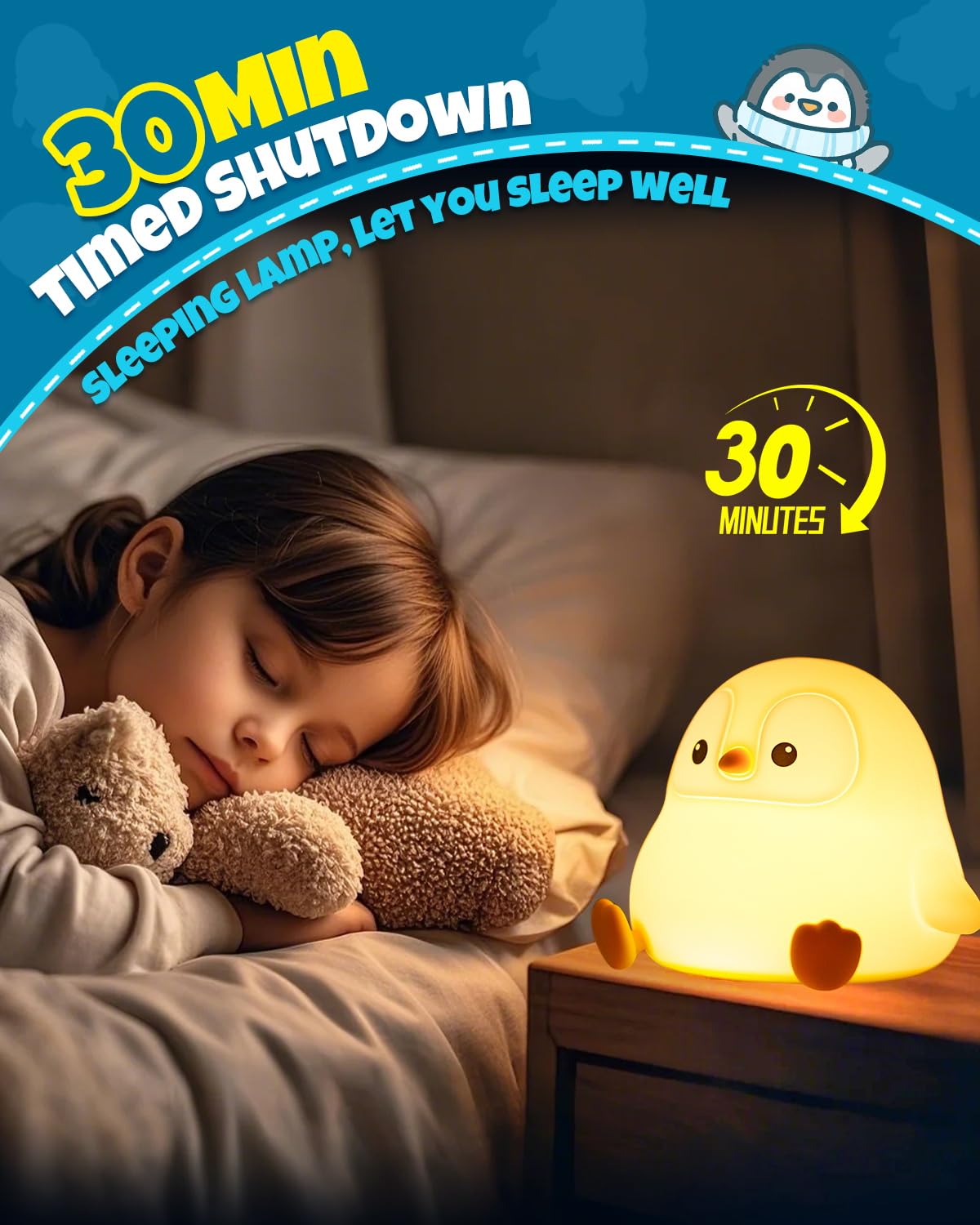 Cute Penguin Night Light  Animal Lamp  Food Grade Silicone  Rechargeable  2 Level Dimmable  Squishy Nursery Nightlight For Desk Decor  Funny Gifts Stuff For Boys Girls Baby  White Elephant Gifts