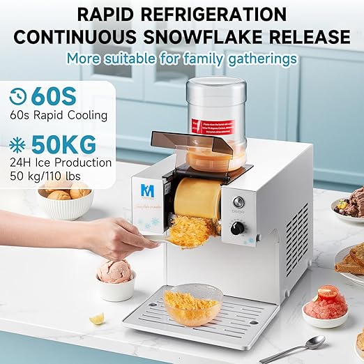 Snowflake Ice Machine,260W Shaved Ice Machine for Snowflake, Rapid Cooling, Food-Grade Stainless Steel Material, Snowflake Ice Maker for Kids/Homemade Ice Cream,Suitable for Party＆Homemade