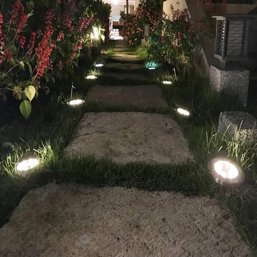 Zgwj Solar Ground Lights, 8 Pack Waterproof Led Disk Lights, Warm White Stainless Steel For Garden, Patio, Walkway, Driveway
