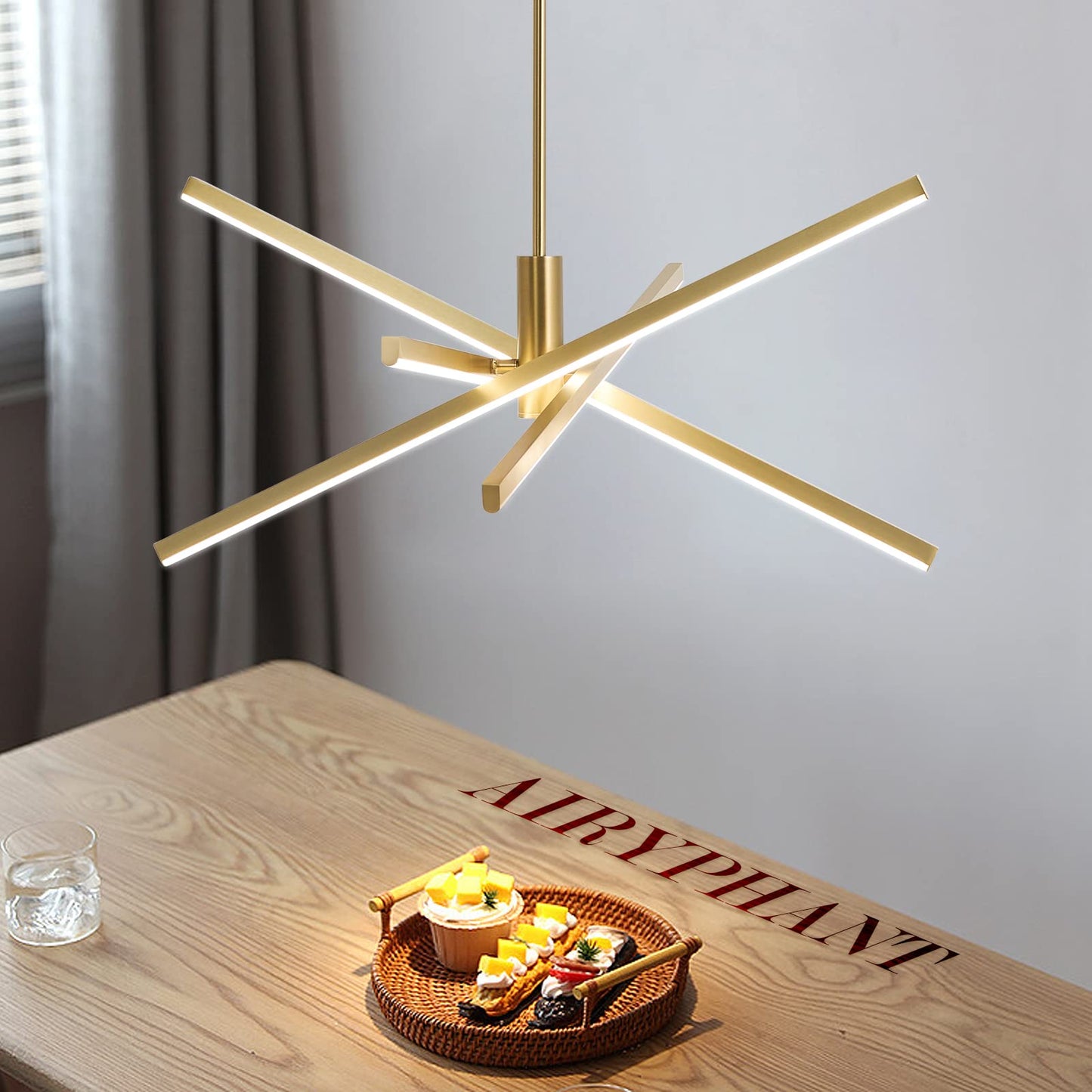 Airyphant Gold Modern Led Chandelier  Dimmable 4 Lights Ceiling Pendant Lighting For Dining Room Living Room Kitchen Island Bedroom Foyer 3000K/4000K/5000K 3Cct Selective  27.76In