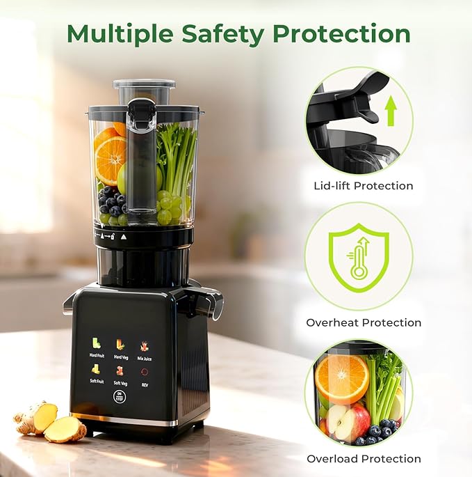 Cold Press Juicer Machine, 4.4" Wide Feed Chute, Slow Masticating Juicer for Whole Vegetables & Fruits, Easy to Clean & Assemble, Dishwasher Safe, High Juice Yield, Digital Color Control Panel